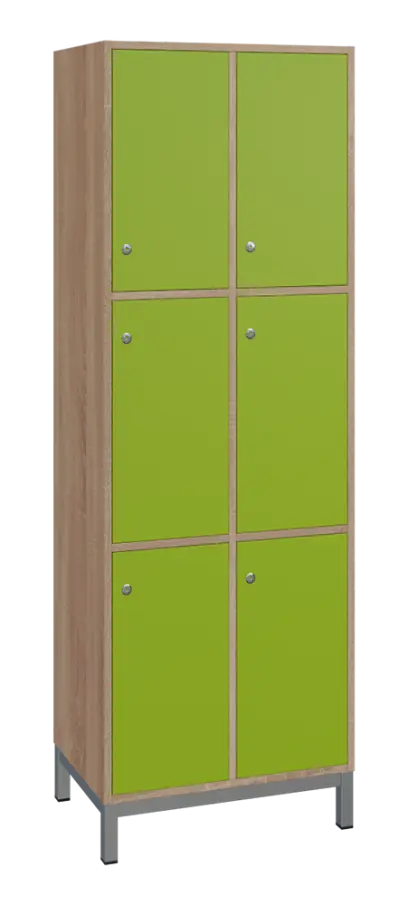 SBS-3322 šatní skříň 6-boxová, 1800x600x400 mm, kovové nohy, korpus dub bardolino, dvířka jarní zeleň